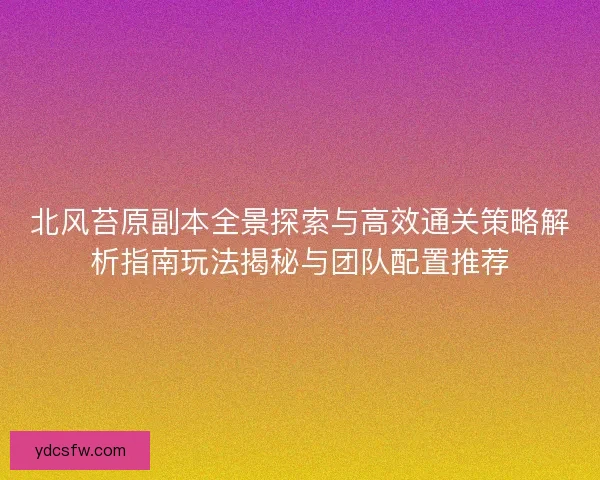 北风苔原副本全景探索与高效通关策略解析指南玩法揭秘与团队配置推荐